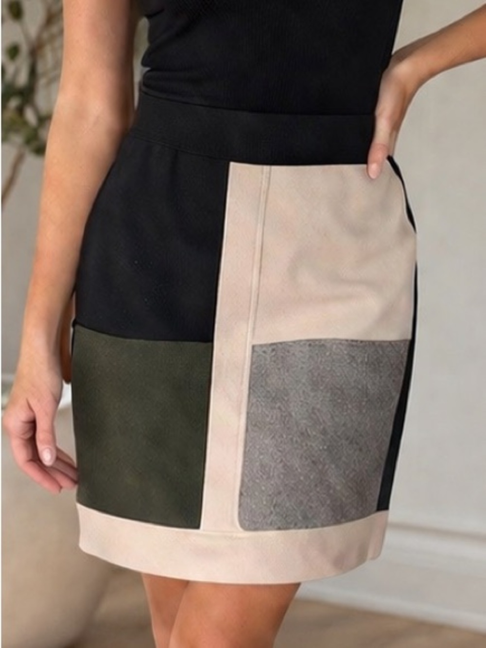 FENDI NWOT Colorblock‎ Wool & Silk Skirt, Size 40 US XS/2